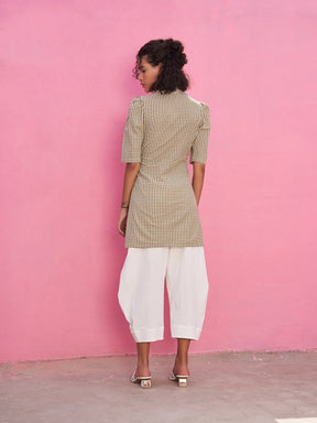 Gingham Checks Kurta with Gathered Sleeve