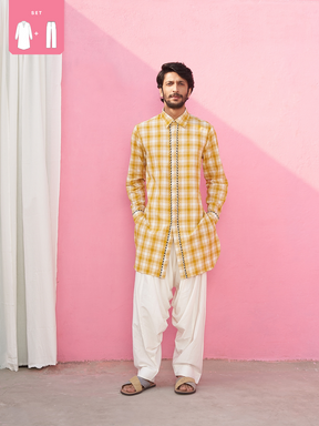 Classic collar yellow kurta with dhoti pants