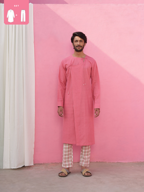 Kantha stripe pink angrakha kurta Set