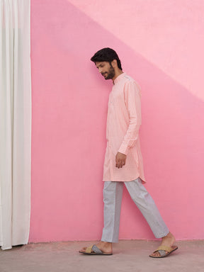 Mandarin collar pink gingham checks kurta