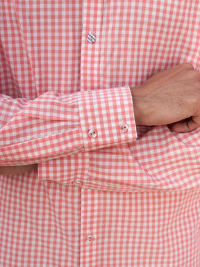 Mandarin collar pink gingham checks kurta