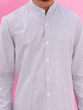 Mandarin collar striped kurta Set