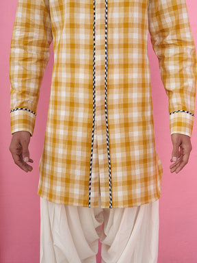 Classic Collar yellow kurta with gingham checks piping
