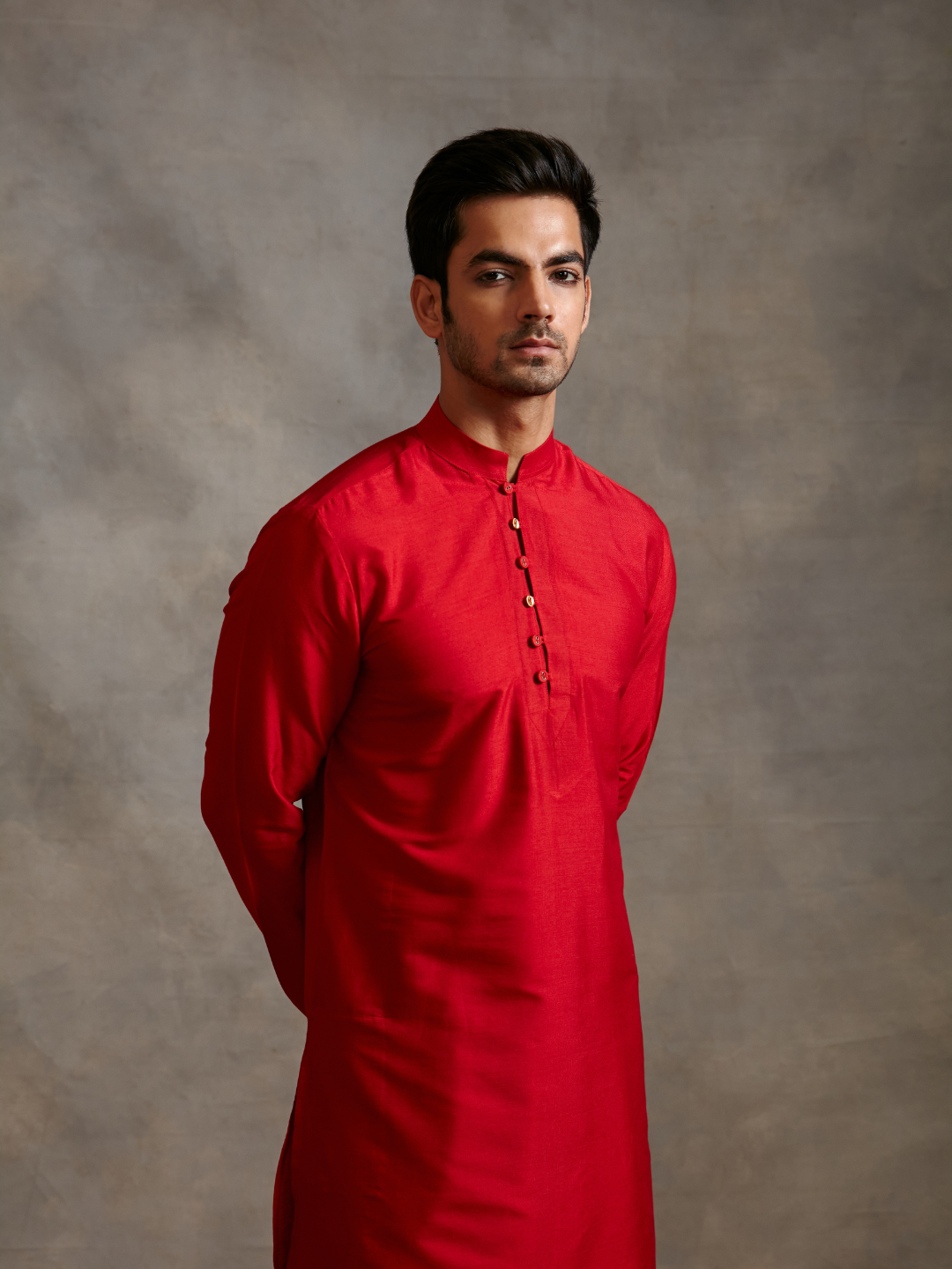 Banarasi kurta with Mandarin collar-red