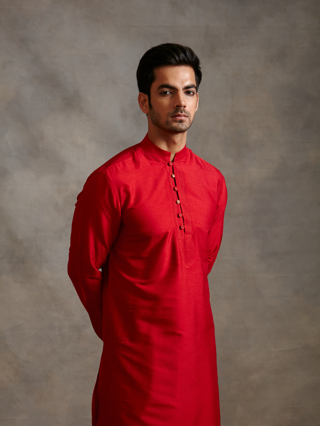 Banarasi Mandarin collar kurta with pathani pants- scarlet red