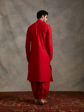 Banarasi Mandarin collar kurta with pathani pants- scarlet red