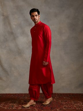 Banarasi Mandarin collar kurta with pathani pants- scarlet red