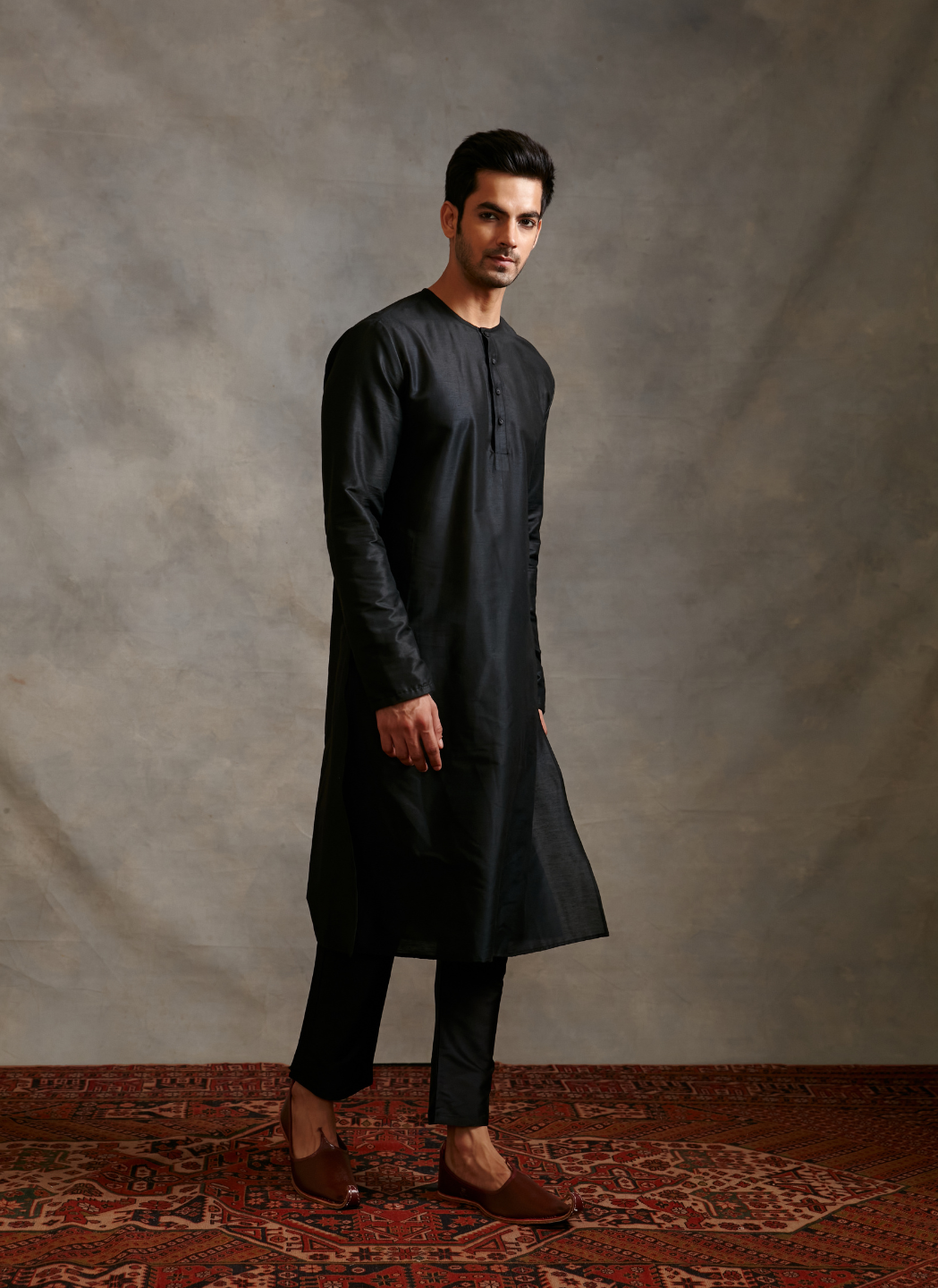 Banarasi Straight kurta-metallic black