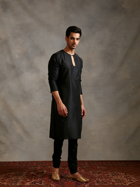 Banarasi Keyhole neck kurta-metallic black