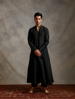 Banarasi paneled Anarkali kurta-Metallic black
