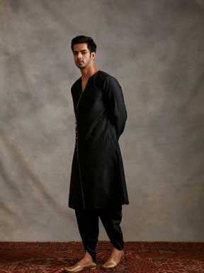 Overlapped Banarasi kurta with tulip pants- Metallic black
