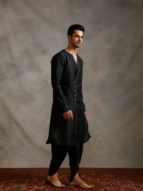 Overlapped Banarasi kurta with tulip pants- Metallic black