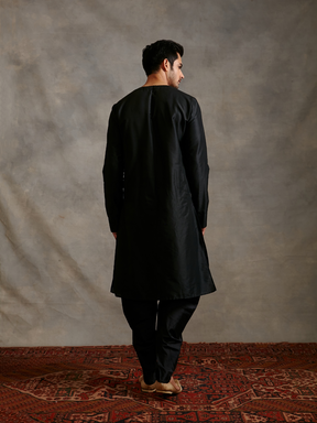 Overlapped buttoned down kurta -metallic black