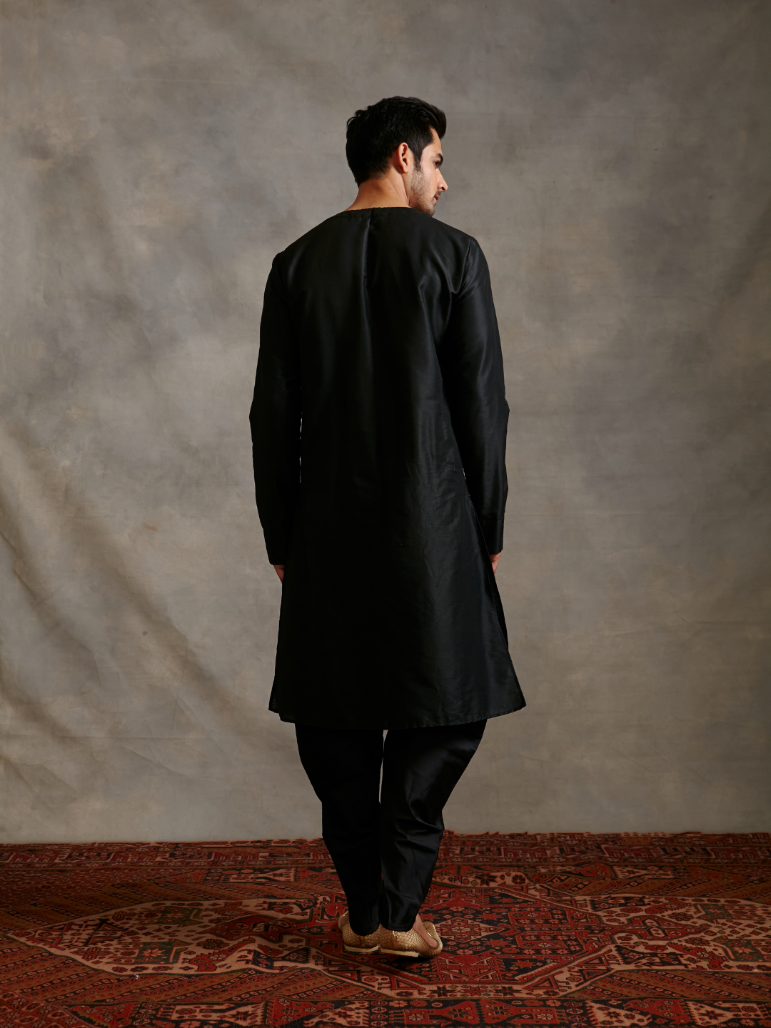 Overlapped Banarasi kurta with tulip pants- Metallic black