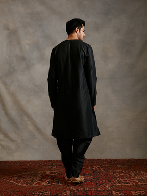 Overlapped Banarasi kurta with tulip pants- Metallic black
