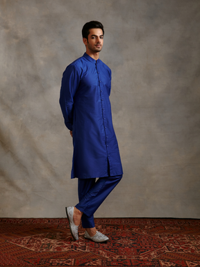 Banarasi buttoned down Kurta Set - Imperial blue