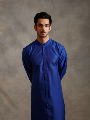 Banarasi buttoned down kurta- Imperial Blue