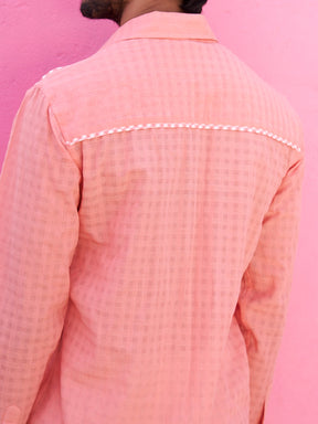 Peach classic collar self check shirt