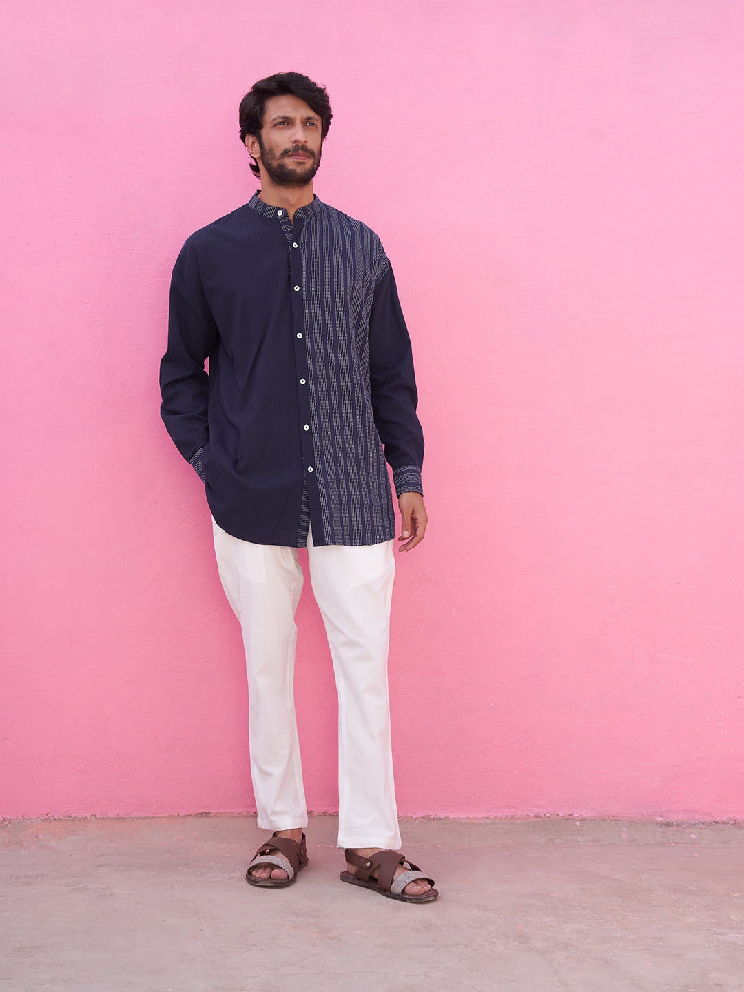 Kantha stripe blue panelled shirt