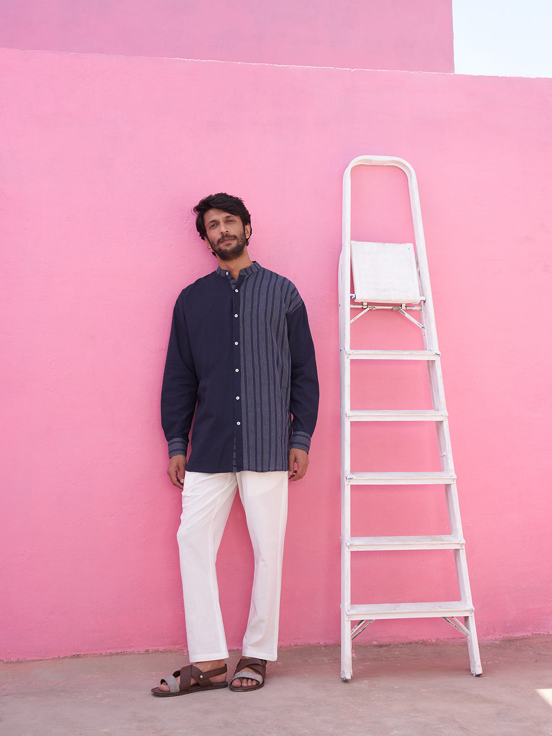 Kantha stripe blue panelled shirt