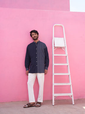 Kantha stripe blue panelled shirt