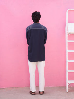 Kantha stripe blue panelled shirt