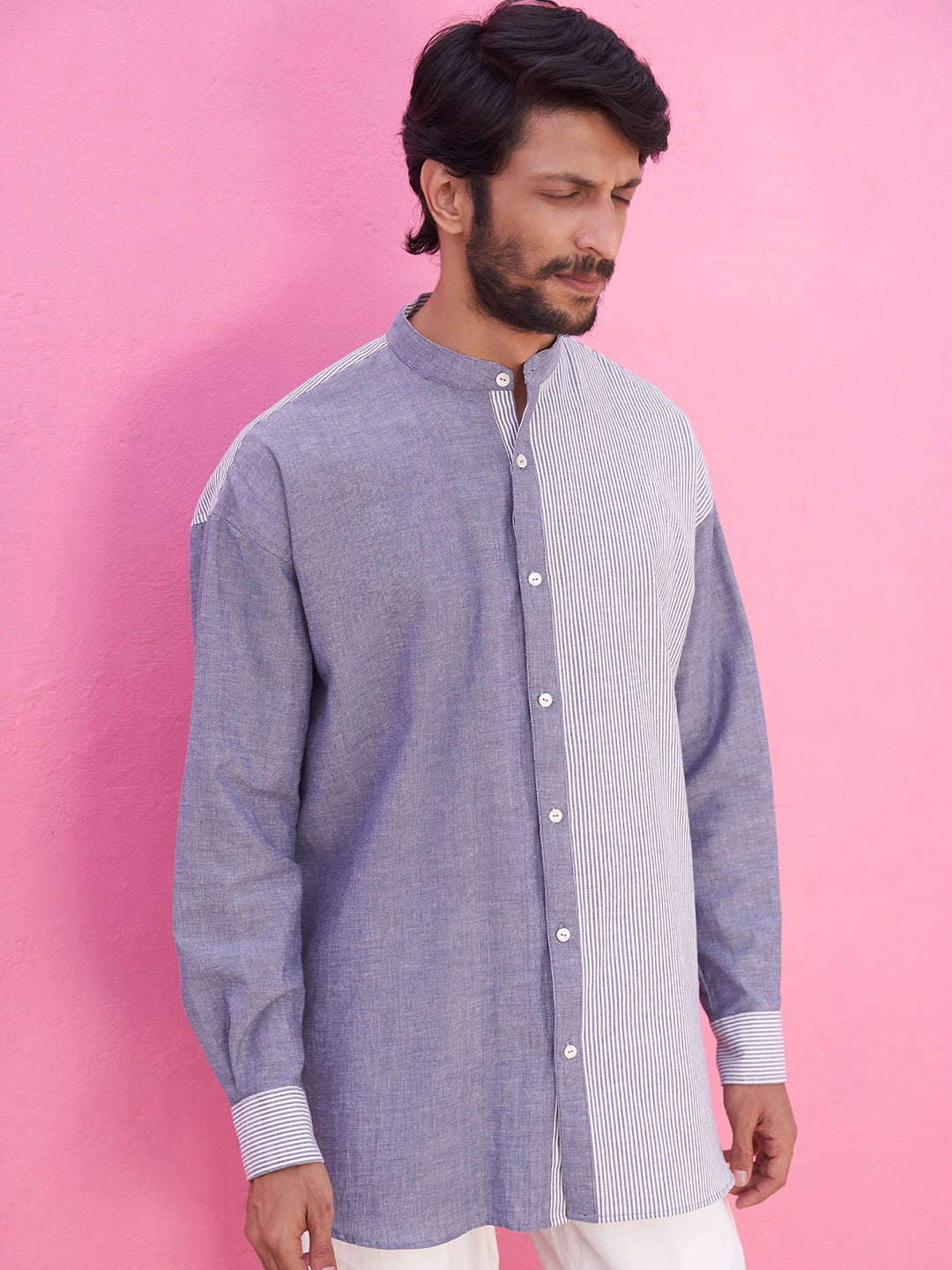 Chambray stripe panelled shirt