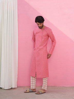 Kantha stripe pink angrakha kurta