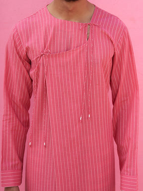 Kantha stripe pink angrakha kurta Set