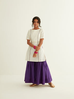 Straight short kurti with princess seam highlights paired with sharara pants