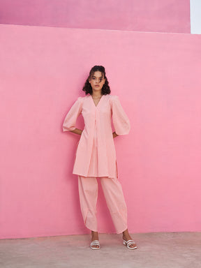 Box Pleat Gingham Checks Kurta Set