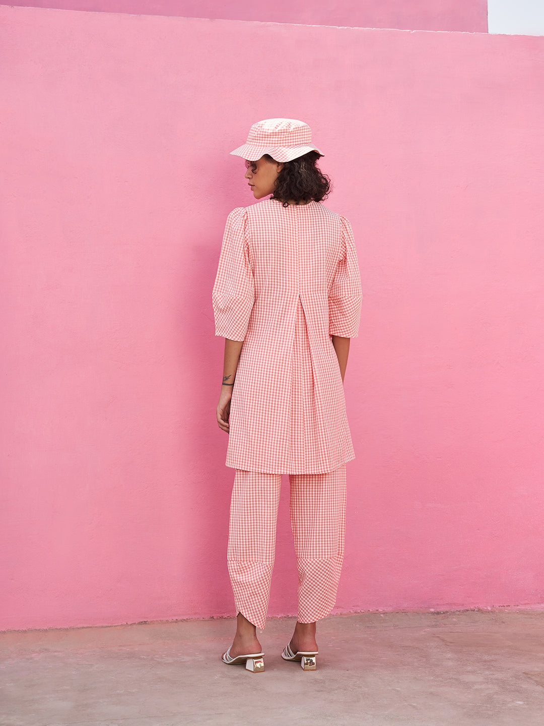 Box Pleat Gingham Checks Kurta Set