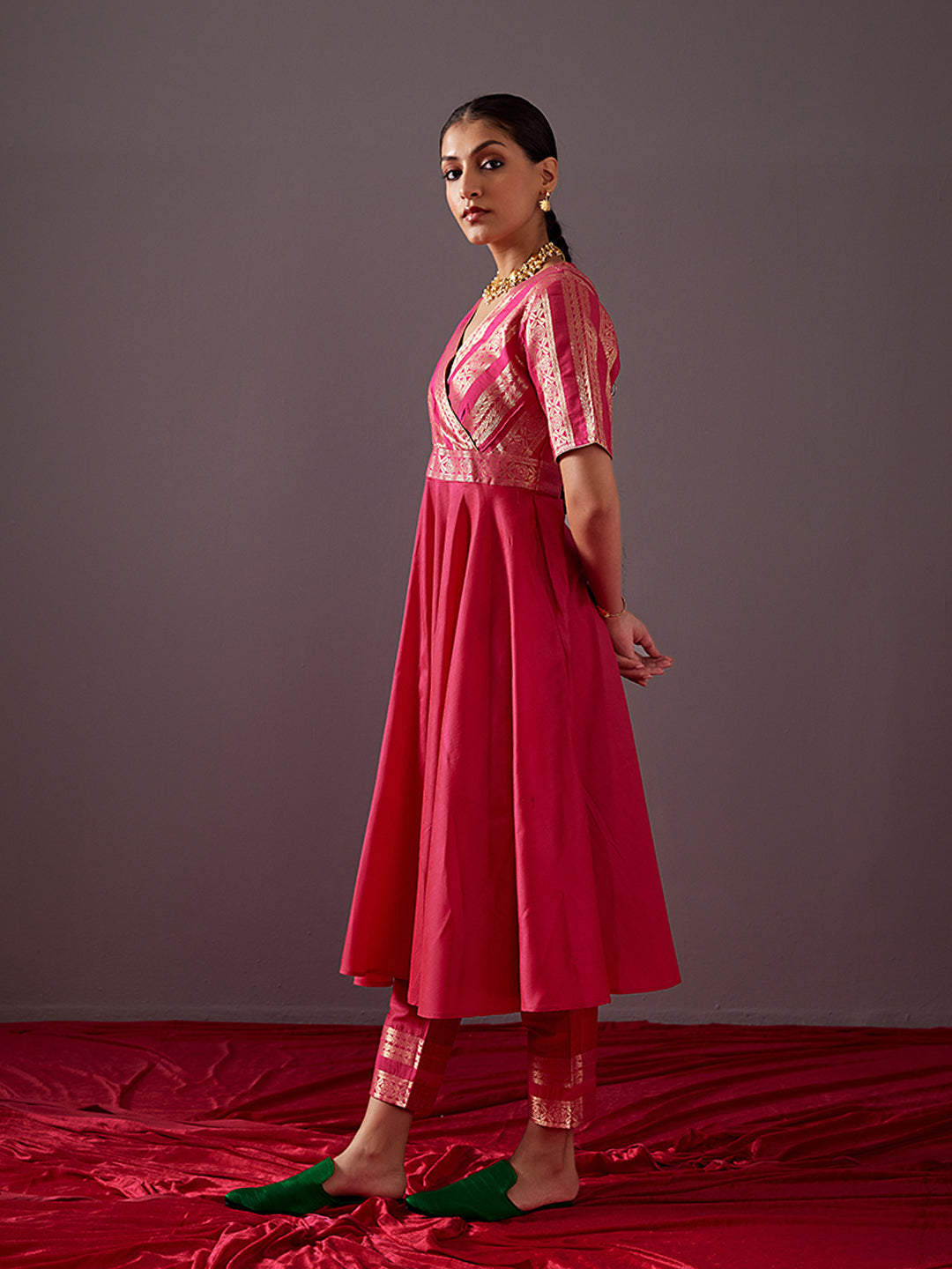 Overlapped zari Banarasi Circular Kurta with pegged pants