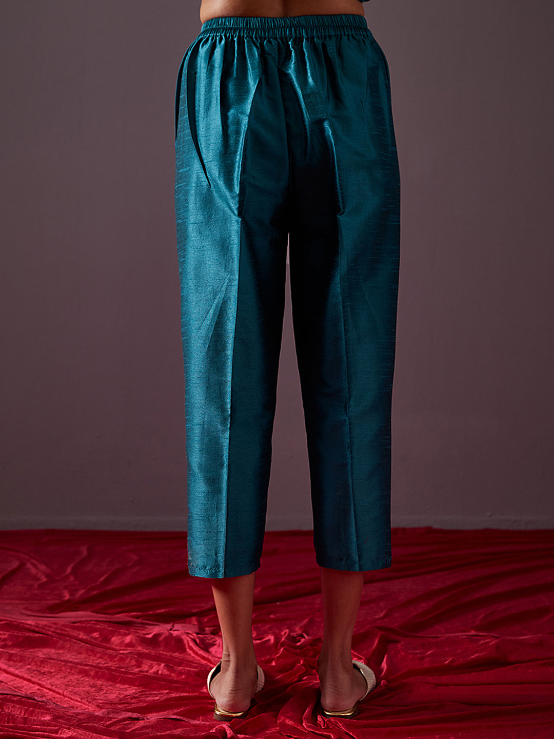 Women's Metro Silk Elastic Waist Cigarette Pant - Aqua Green - TITTLI  Fashion