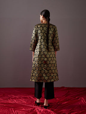 Banarasi zari jacket with straight kurta-metallic black