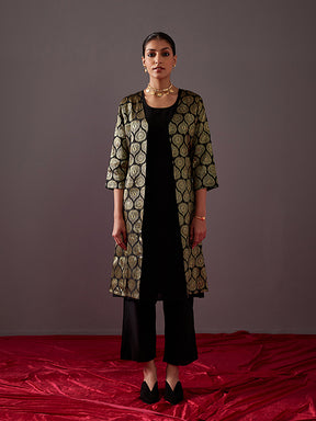 Banarasi zari jacket with straight kurta-metallic black