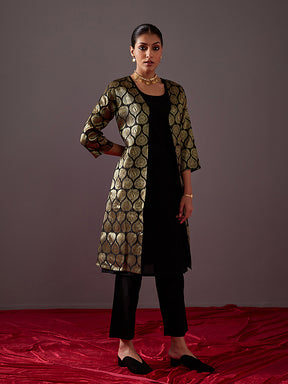 Banarasi zari jacket with straight kurta-metallic black