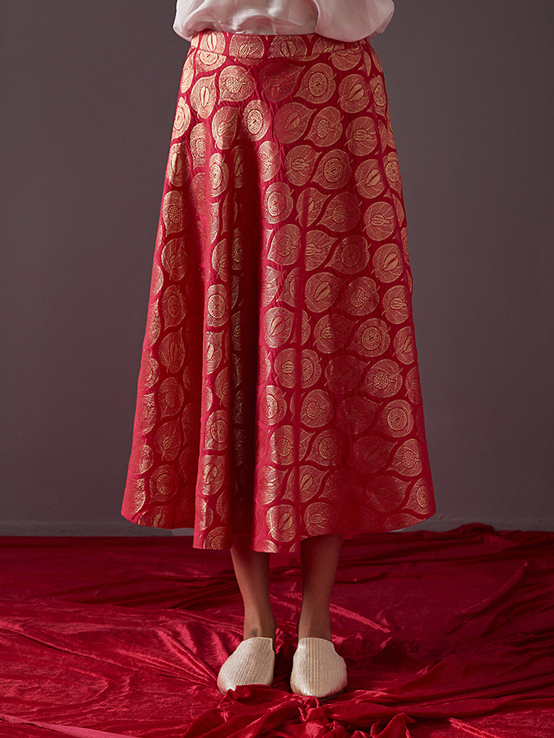 Banarasi zari circular skirt- Fuschia pink