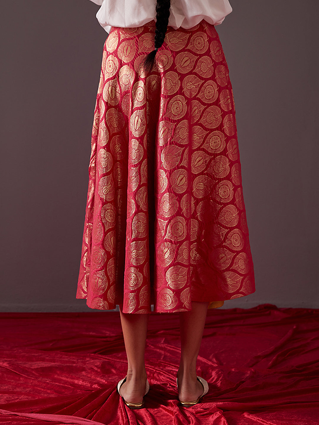 Banarasi zari circular skirt- Fuschia pink