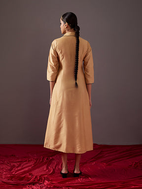 Lapel collared wrap dress - Metallic Gold