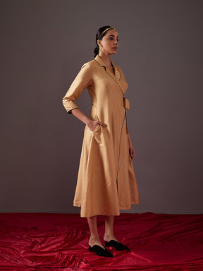 Lapel collared wrap dress - Metallic Gold