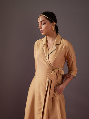 Lapel collared wrap dress - Metallic Gold