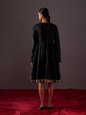 Circular dress with churidar sleeves-metallic black