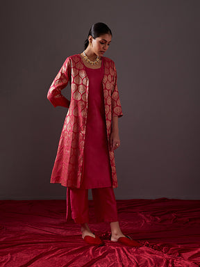 Banarasi zari jacket with straight kurta-Fuschia pink