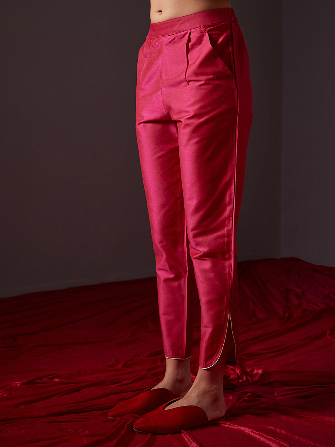 Curved U hem pants -Fuschia Pink