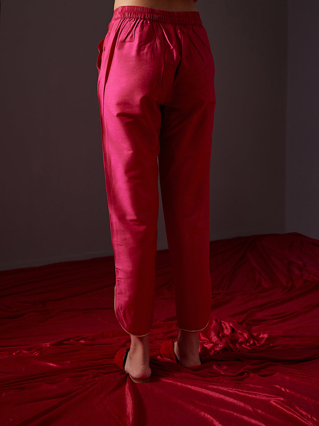 Curved U hem pants -Fuschia Pink