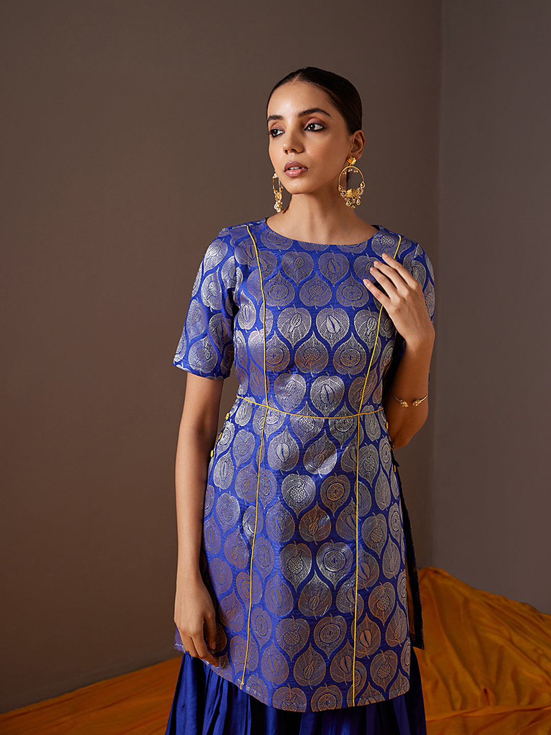 DESIGNER SUIT FOR WOMEN Banarasi Silk Zari Butta Design Stitched Kurti with  Dupatta
