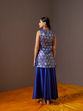 Banarasi zari kurta with side dori tie-ups - Imperial blue