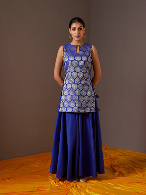 Banarasi zari kurta with side dori tie-ups - Imperial blue
