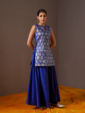 Banarasi zari kurta with side dori tie-ups - Imperial blue
